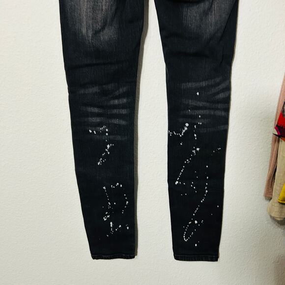 AMIRI Skinny-Fit Appliquéd Paint-Splatter Distressed Stretch-Denim Jean Black 28 - Picture 15 of 15